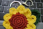 Crocheted sunflower keyring
