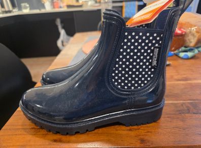 Women's Lady Harriett II Ankle Wellies | Navy polka dots