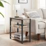 Greige Black LET313B02 Tall Slim Side Table with Drawer and 2 Shelves Image 2