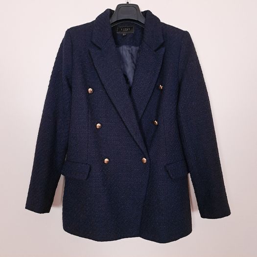 Lipsy Navy Blue Textured Boucle Double-Breasted Tailored Blazer Jacket 10UK/38EU