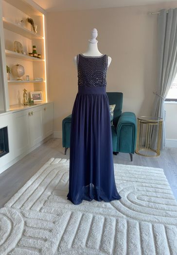 Navy and Silver Sequin Long Dress Size UK 14 / EU 42