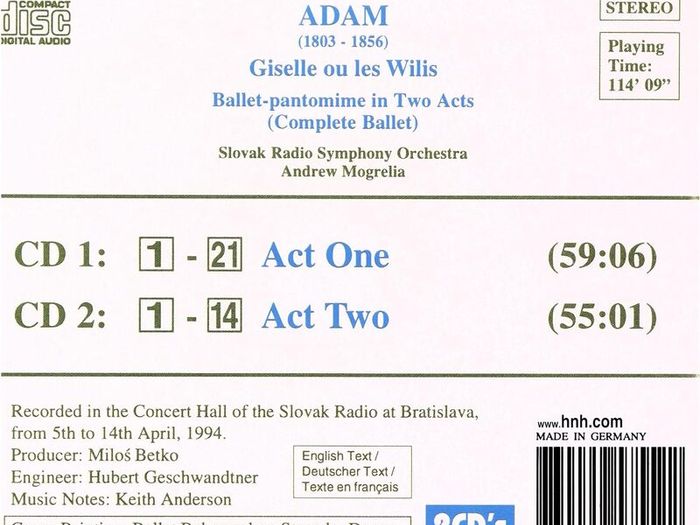 Free Postage! Adam. Giselle. 2 x CD.