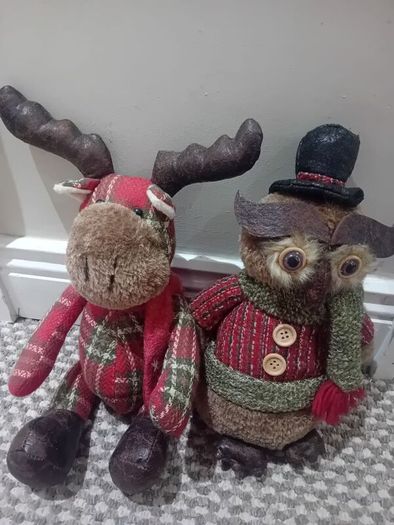 2 x carraig donn christmas ornaments owl and reindeer