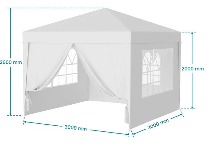 Waterproof 3x3m Gazebo White with 4 side walls