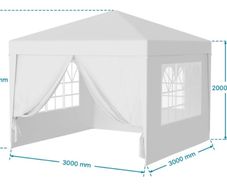 Waterproof 3x3m Gazebo White with 4 side walls