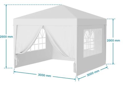 Waterproof 3x3m Gazebo White with 4 side walls