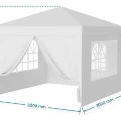 Waterproof 3x3m Gazebo White with 4 side walls