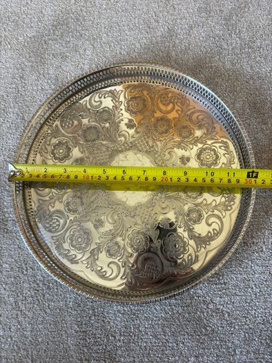 mid-20th century round silver-plated gallery tray