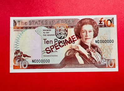 Jersey  10  Pound   2000. SPECIMEN  .  RARE. ( Uncirculated )