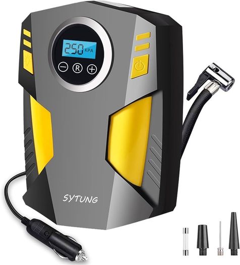 NEW SALE | Digital Tyre Inflator, Portable Air Compressor Car Tyre Pump with 3 Nozzle Adaptors and Digital LED Light, 12V Rapid Tyre Inflator Air Compressor for Car Tires
