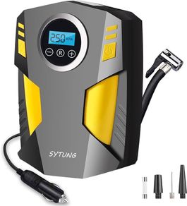 NEW SALE | Digital Tyre Inflator, Portable Air Compressor Car Tyre Pump with 3 Nozzle Adaptors and Digital LED Light, 12V Rapid Tyre Inflator Air Compressor for Car Tires