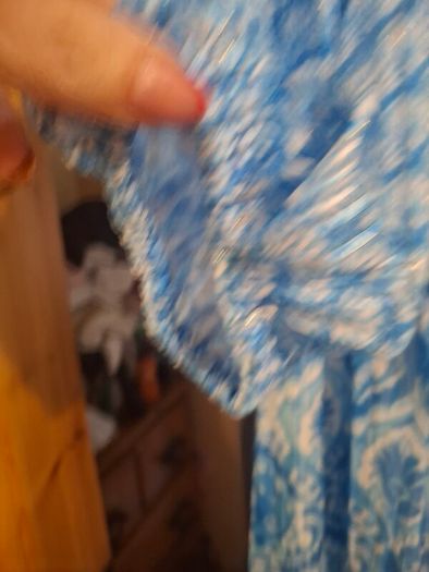 summer dress in blue and white. Wide fit . Easy crease free material.  Great for packing
