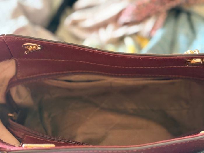 Michael Kors Burgundy Leather Tote Bag (Gold Hardware & Charm)
