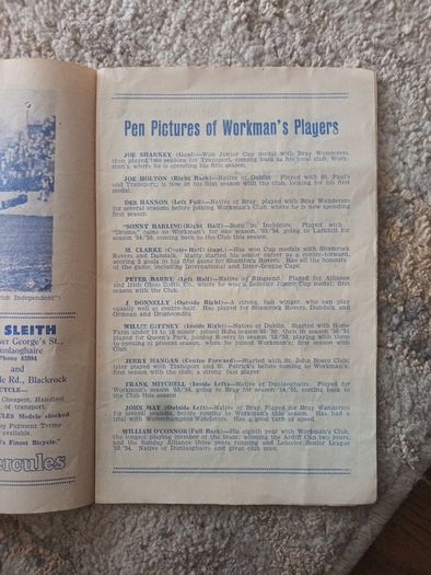 Programme 1956 FAI Cup SF Shamrock Rovers v Workman's Club