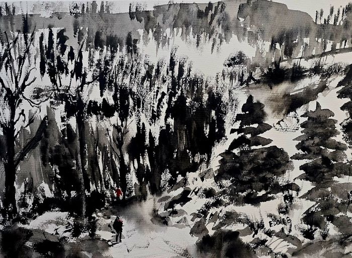 Killarney in black and white watercolour
