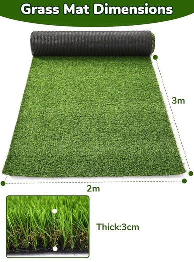Artificial Grass, 30mm Pile Height Astro Turf, 2 x 3m Fake Grass