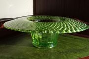 Uranium Glass Green Depression Footed Bowl