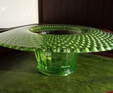 Uranium Glass Green Depression Footed Bowl