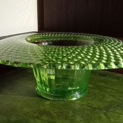 Uranium Glass Green Depression Footed Bowl