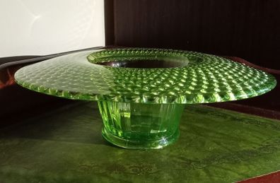 Uranium Glass Green Depression Footed Bowl