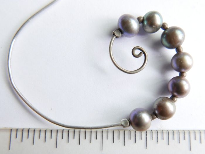 Vintage 925 Sterling Silver and dark pearl swirl earrings