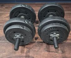 Tiltable weights bench plus 2 dumbbells