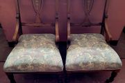 Victorian pair of upholstered mahogany marquetry chairs