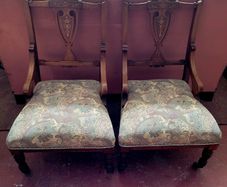 Victorian pair of upholstered mahogany marquetry chairs