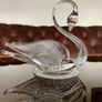 Large Vintage Cut Crystal Swan Candy Bowl Trinket Dish Clear Glass Image 2