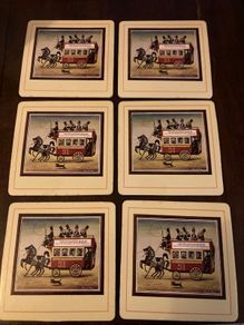 Vintage 1940s-50s Guinness Pub Dinner Coasters By Ronald Ferns, Wood Cork Backed