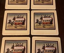 Vintage 1940s-50s Guinness Pub Dinner Coasters By Ronald Ferns, Wood Cork Backed
