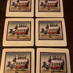 Vintage 1940s-50s Guinness Pub Dinner Coasters By Ronald Ferns, Wood Cork Backed