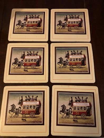 Vintage 1940s-50s Guinness Pub Dinner Coasters By Ronald Ferns, Wood Cork Backed