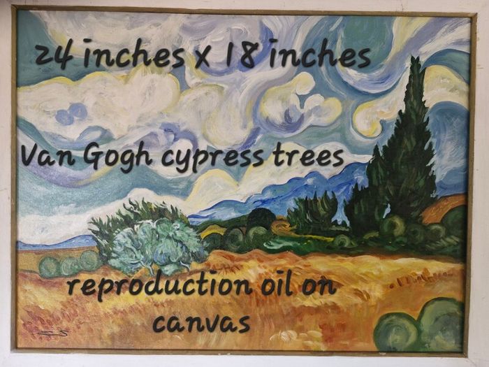 Original Handpainted Van Gogh "Cypress Trees" Reproduction  Oil on Canvas