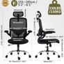 High Back Mesh Design with Adjustable Lumbar Support, Flip-Up Armrests, Removable Headrest & 360 Swivel - Space-Saving for Home, Work, or Gaming - Black Image 3