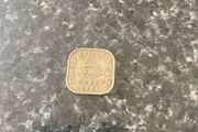 1926 square 5-cents coin from British colonial Ceylon