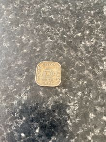 1926 square 5-cents coin from British colonial Ceylon