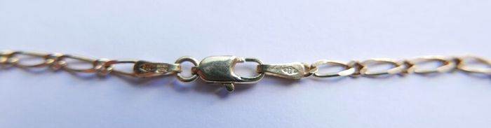 Vintage Solid 9Ct Yellow Gold 375 Figaro Necklace Chain ,  length 16" - 3,7g