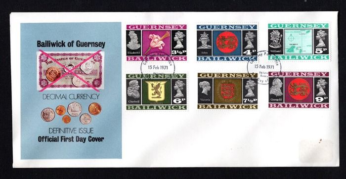 1971 Guernsey Decimal Currency Definitive Issue Definitive Stamp 3 First Day Covers  (FDC)