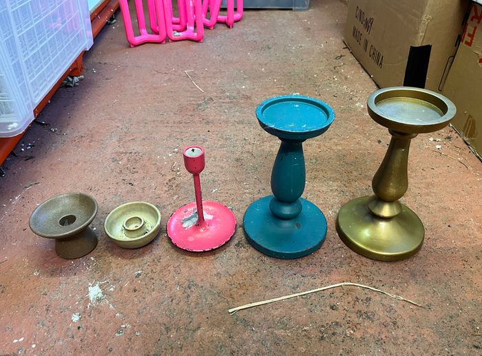 Mixed Candleholders, Pewter & Silver Styling Props