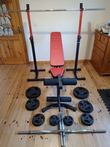 Marbo Sport weight bench with rack, barbell and weights