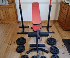 Marbo Sport weight bench with rack, barbell and weights
