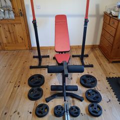 Marbo Sport weight bench with rack, barbell and weights
