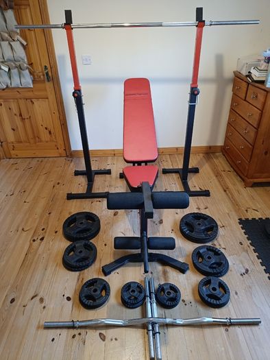 Marbo Sport weight bench with rack, barbell and weights