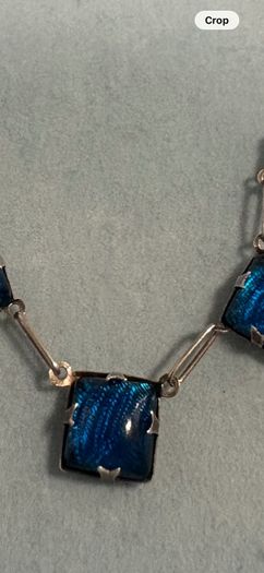 Vintage Art Deco Solid Silver Choker Necklace Foiled Blue Art Glass