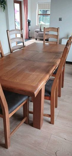 Oak dining table and chairs