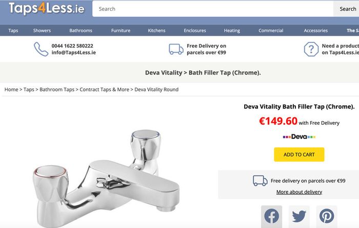 Vitality Chrome Bath Filler Mixer Tap | Manual Dual Control