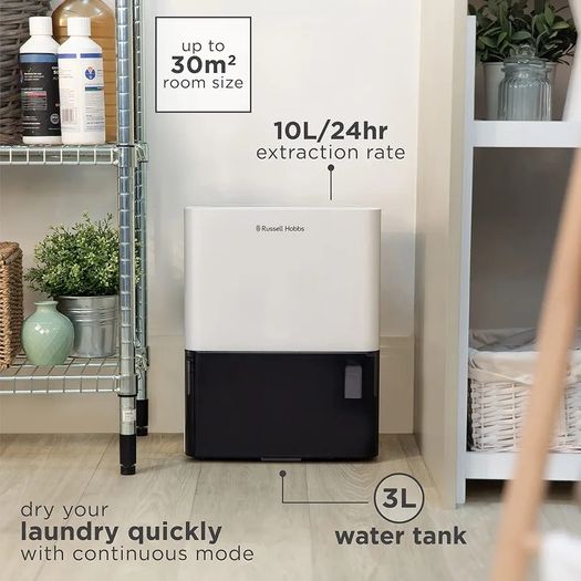 10 Litre/Day Dehumidifier,White & RHDH1061B 300ml/day, Black Dehumidifier with Auto Defrost for Home, Kitchen, Basement, Garage, Caravan, Bathroom, Lightweight, 15m2 Room Size
