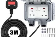 Outdoor Socket Waterproof Double Socket 3M Extension Lead IP66 Switched Wall Electrical Outlet 13 Amp 2 Gang Power Socket, Garden Outside Plug Sockets Cover Box