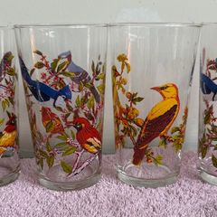 Vintage Set of 1960's Arcoroc Luminarc Exotic Bird Tumblers
